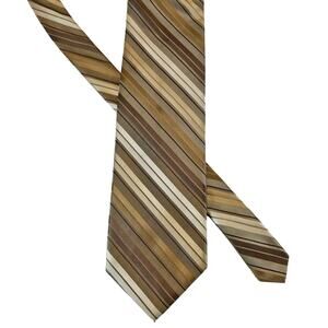 Mens Brown Tan Striped Silk Neck Tie 3.75x60 Diagonal Pattern Italy by Nobio